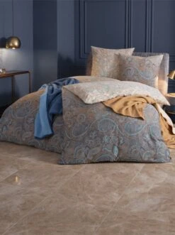 Wäschepur Bettwäsche In Champagner-royalblau-bedruckt
