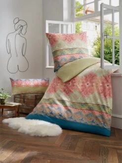 Heine Home Bettwäsche In Pistazie-koralle-gemustert