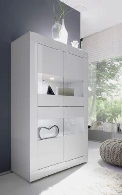 LC Stauraumvitrine In Weiß Hochglanz Lack